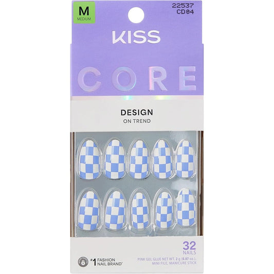 Kiss Core press on nails Credit blue medium almond front view