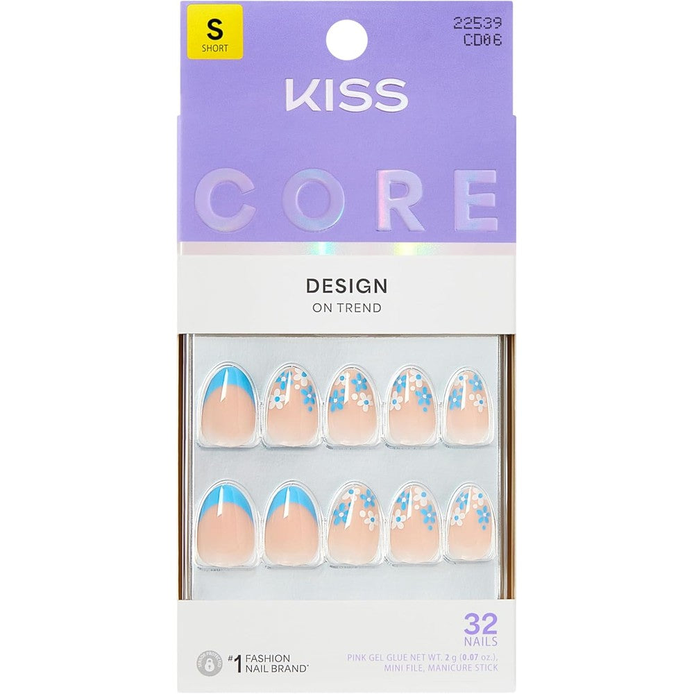 Kiss Core press on nails Tune blue short almond front view