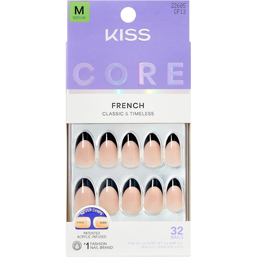 Kiss Core Full of Fun black short coffin press on nails front view