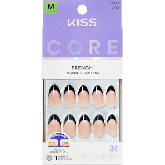 Kiss Core Full of Fun black short coffin press on nails front view