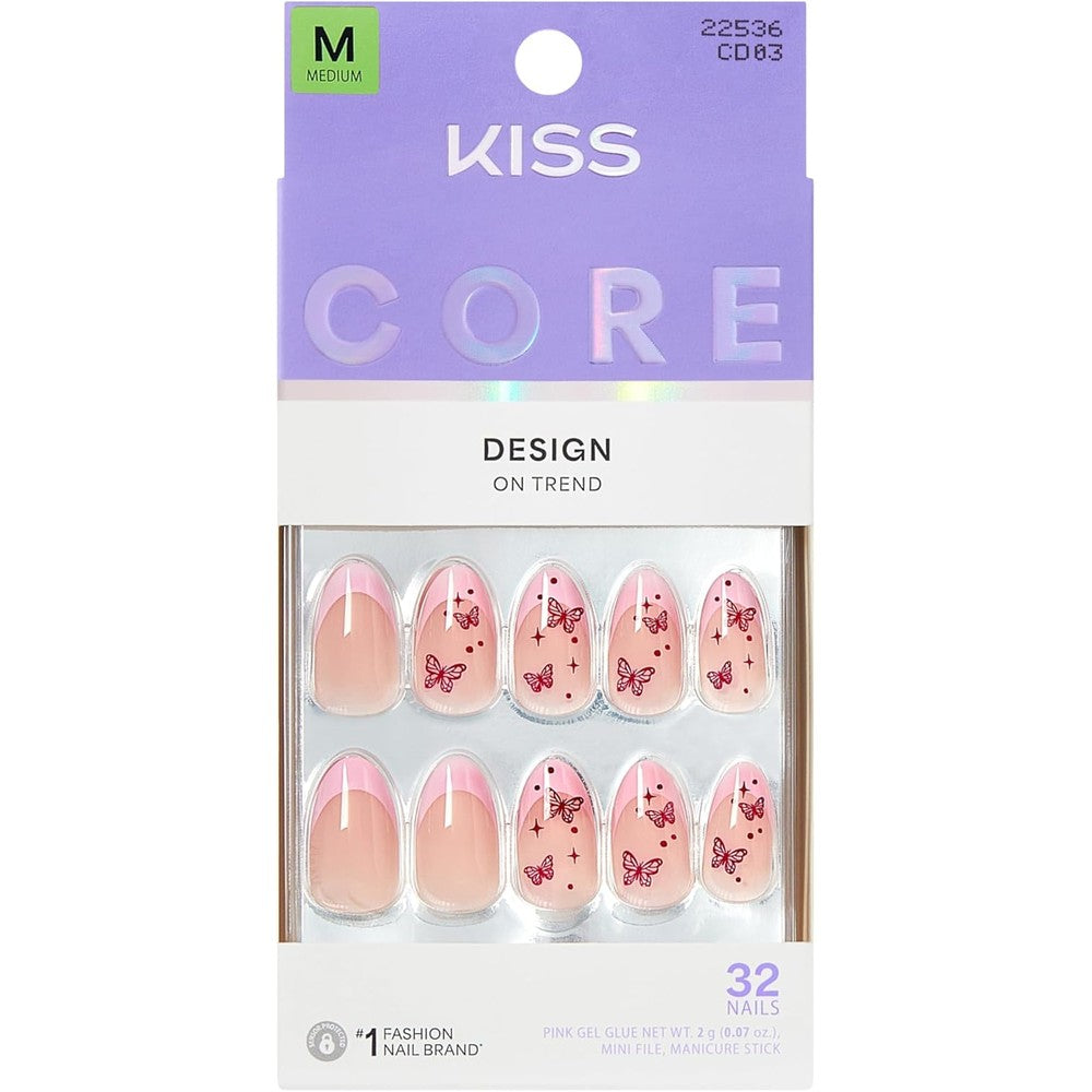 KISS Core Signature pink medium almond press on nails front view