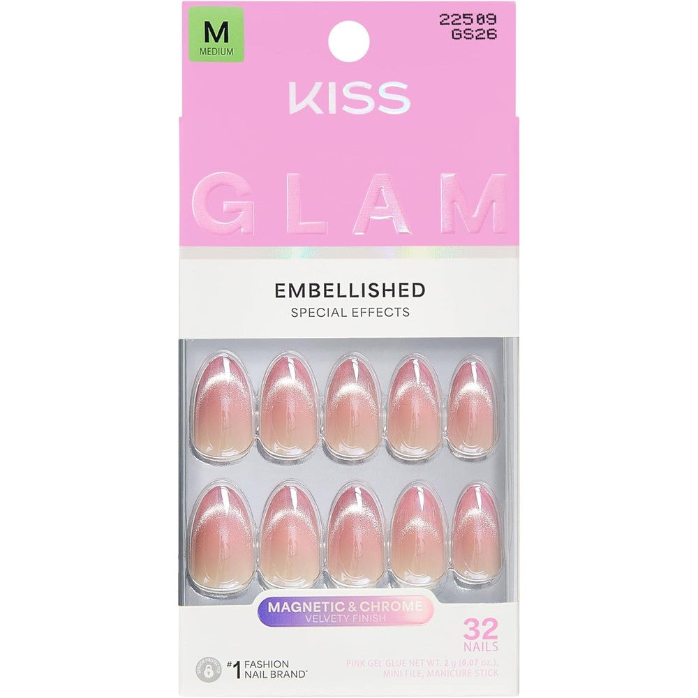 Kiss Glam Stardust Wonder pink press on nails front view
