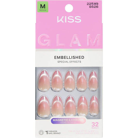 Kiss Glam Stardust Wonder pink press on nails front view