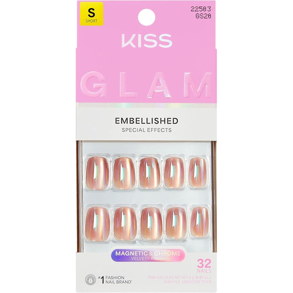 Kiss Glam Golden Hour Affairs pink press on nails front view