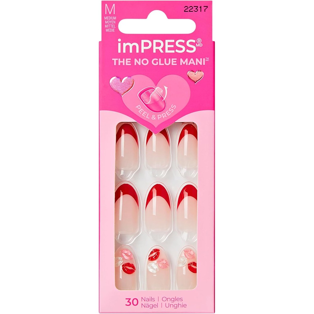 Kiss Impress Lover red almond press on nails front view