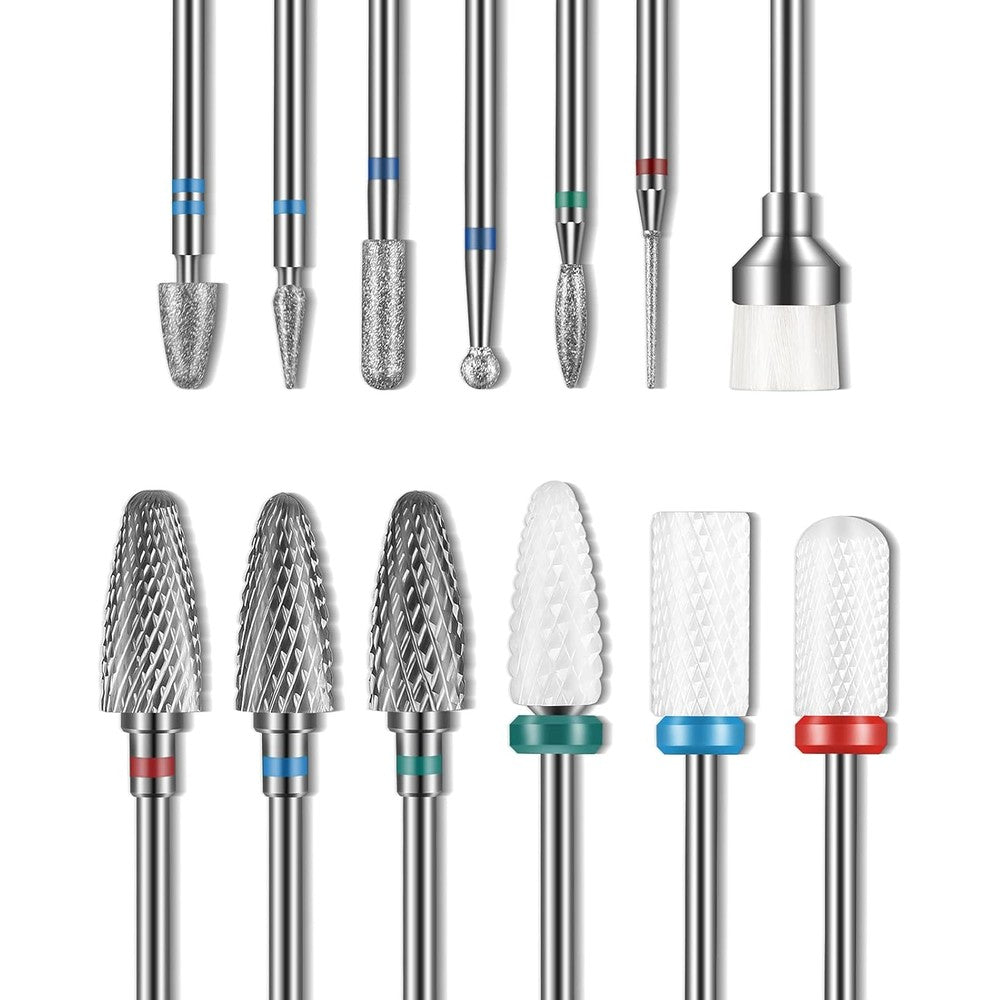 Depvko 13 piece nail drill bits set front view in storage case