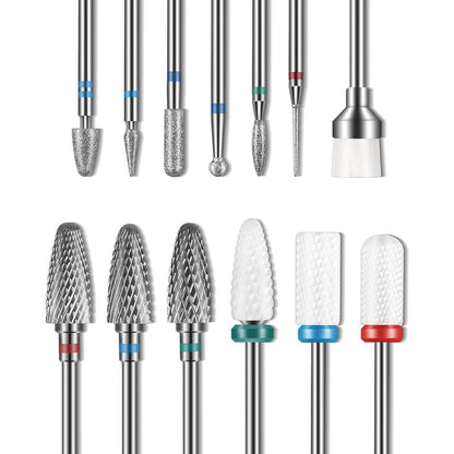 Depvko 13 piece nail drill bits set front view in storage case