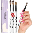 Saviland acrylic nail brush set front view showing three brushes with cow print handles