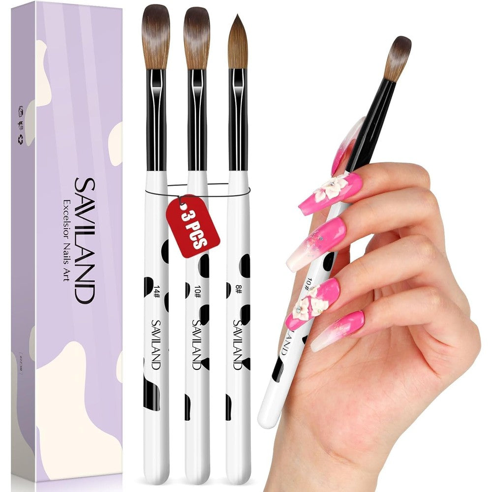 Saviland 3 piece Kolinsky acrylic nail brush set front view