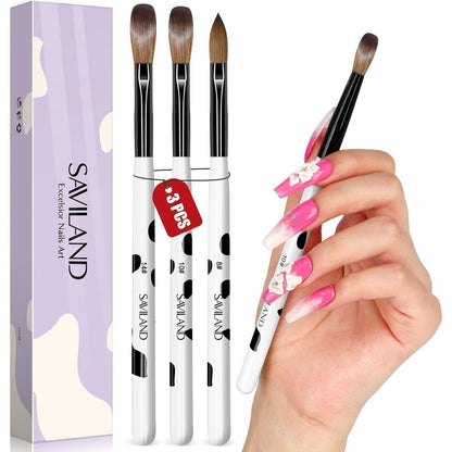Saviland 3 piece Kolinsky acrylic nail brush set front view