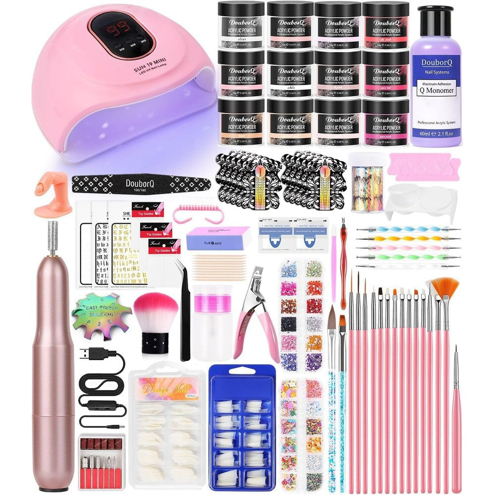 DouborQ acrylic nail art kit with electric drill and lamp