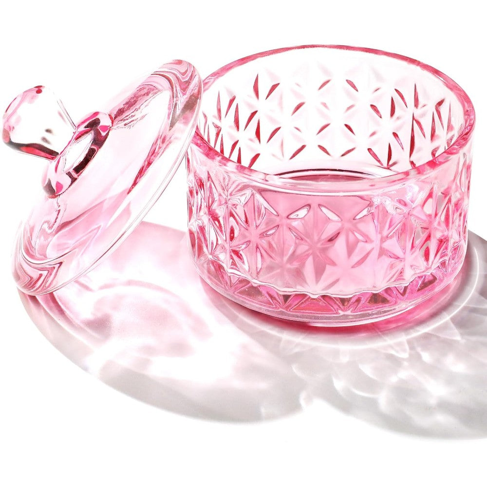 BOMOQING pink glass nail dappen dish with lid front view