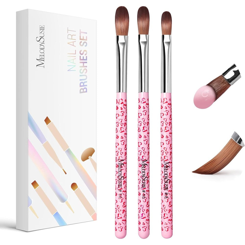 MelodySusie 3-Piece Acrylic Nail Brush Set with pink handles
