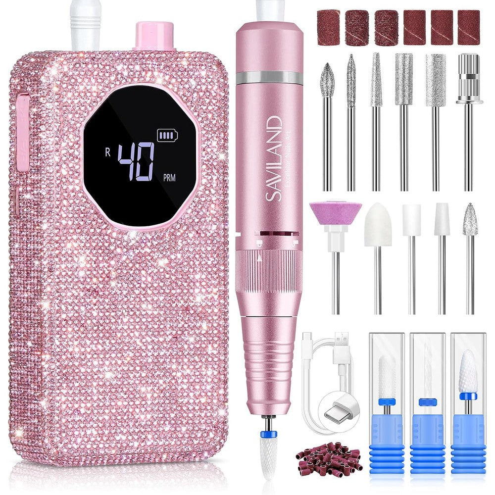 Saviland professional 40000 RPM nail drill kit front view with handpiece