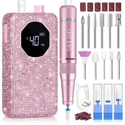 Saviland professional 40000 RPM nail drill kit front view with handpiece