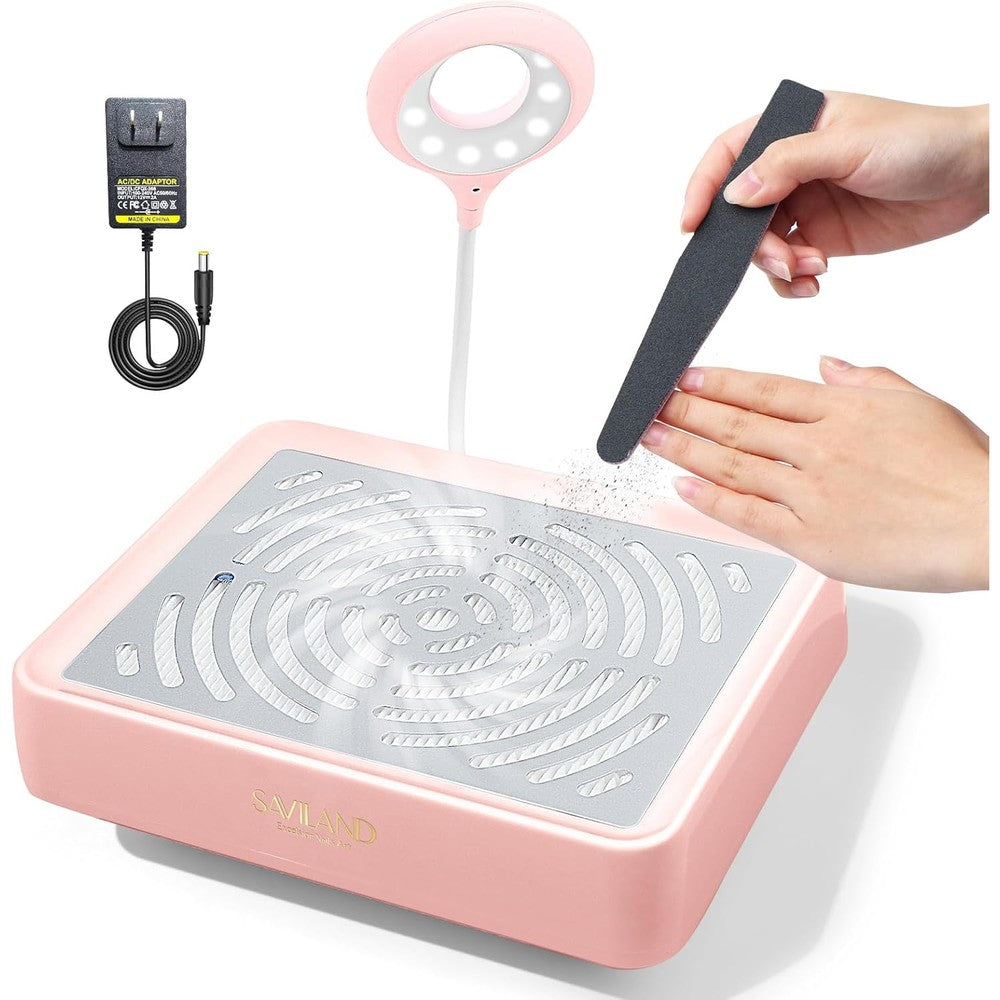 Saviland nail dust collector with lamp front view pink