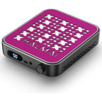 Halmai cordless nail dust collector front view showing purple patterned grill and control knob.