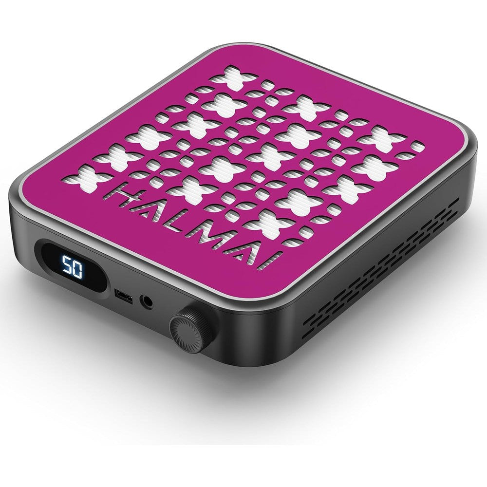 Halmai rechargeable nail dust collector front view with fuchsia grill