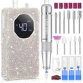 Saviland professional nail drill front view with rhinestone power box and silver handpiece