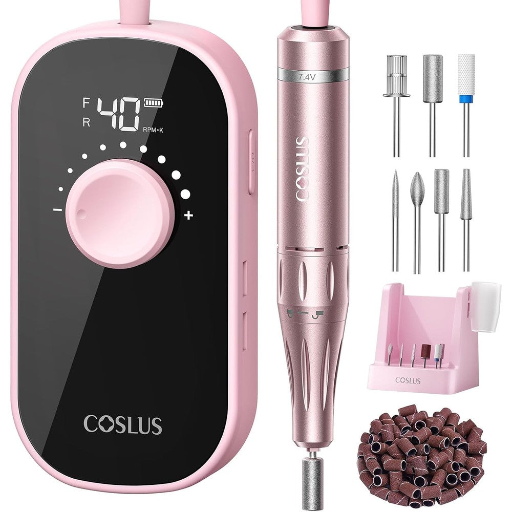 Coslus professional rechargeable electric nail drill pink front view