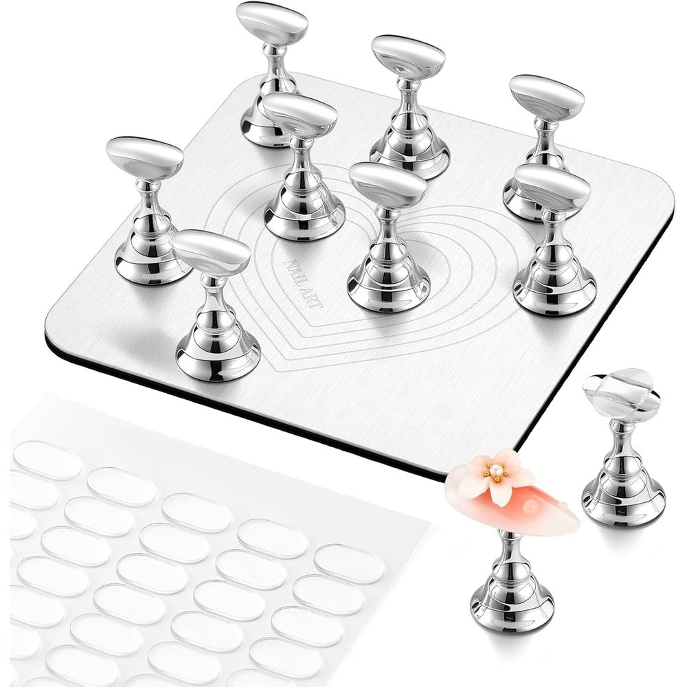 Makartt magnetic nail stand kit with silver base and holders
