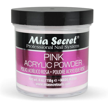 Mia Secret Pink Acrylic Powder four ounce jar front view showcasing authentic professional nail system packaging.