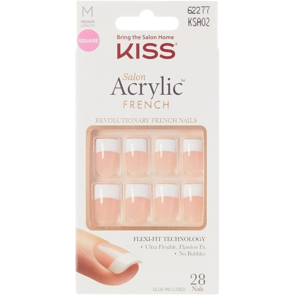 KISS Salon Acrylic French Kit Sugar Rush Medium three pack front box view displaying false nail layout.
