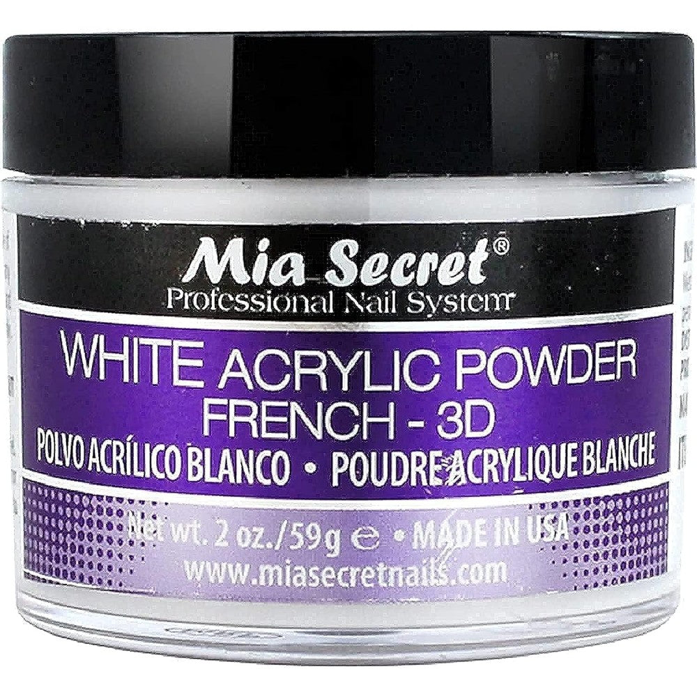 Mia Secret White French 3D Acrylic Powder 2 Ounces front view jar