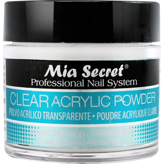 Mia Secret Clear Acrylic Powder 1 Ounce jar front view showing professional nail art system packaging