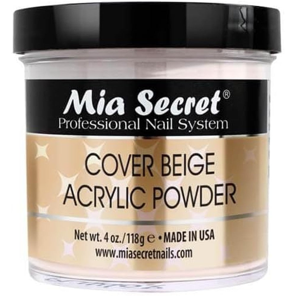 Mia Secret Cover Beige Acrylic Powder four ounce jar front view for professional nail extensions.