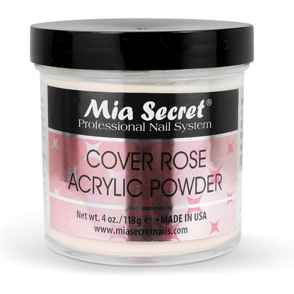 Mia Secret Cover Rose Acrylic Powder four ounce jar front view showcasing authentic packaging.