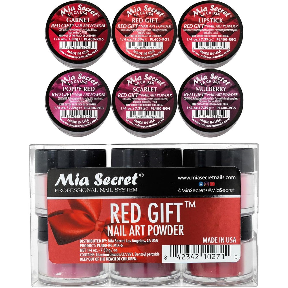 Mia Secret Red Gift Nail Art Powder 6 piece collection front view