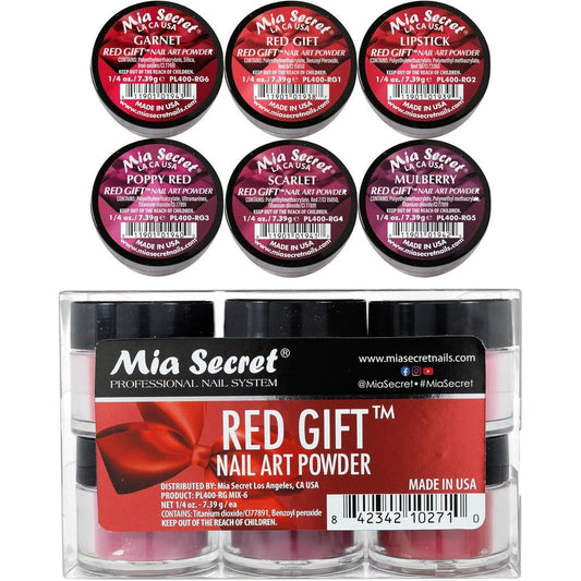 Mia Secret Red Gift Nail Art Powder 6 piece collection front view