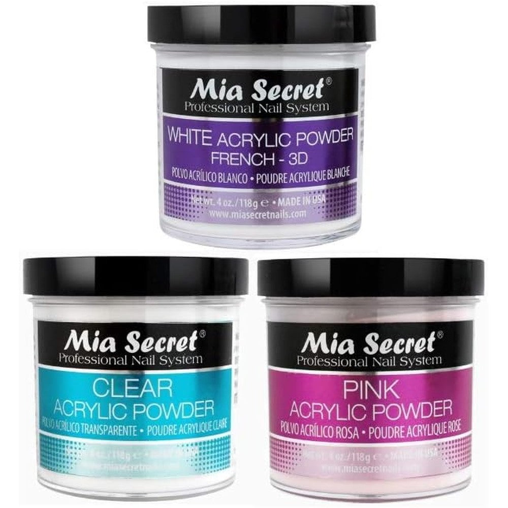 Mia Secret Acrylic Powder 3 Piece Set front view of jars