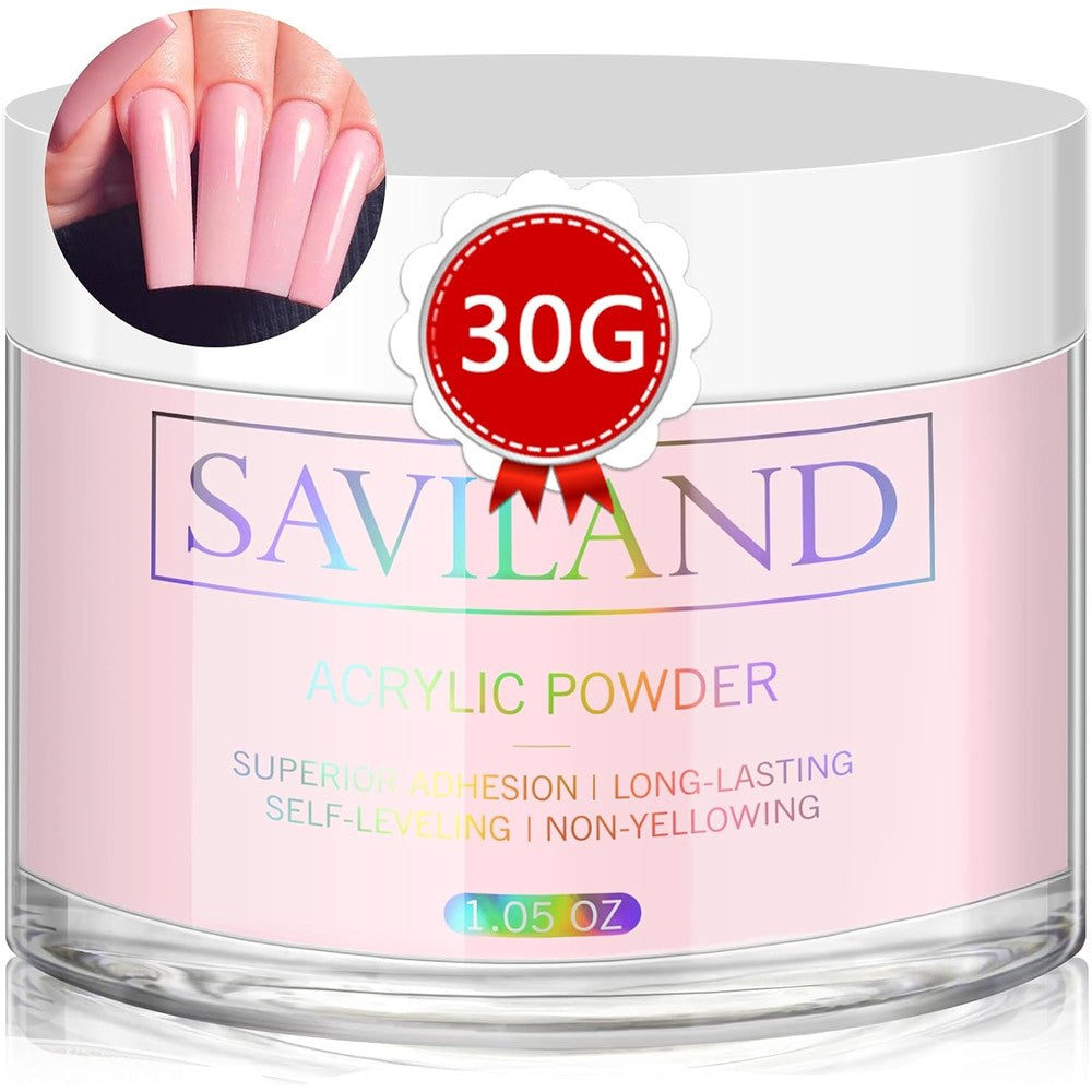 Saviland Pink Acrylic Powder 30g jar front view for professional nails