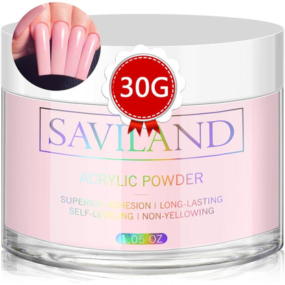Saviland Pink Acrylic Powder 30g jar front view for professional nails