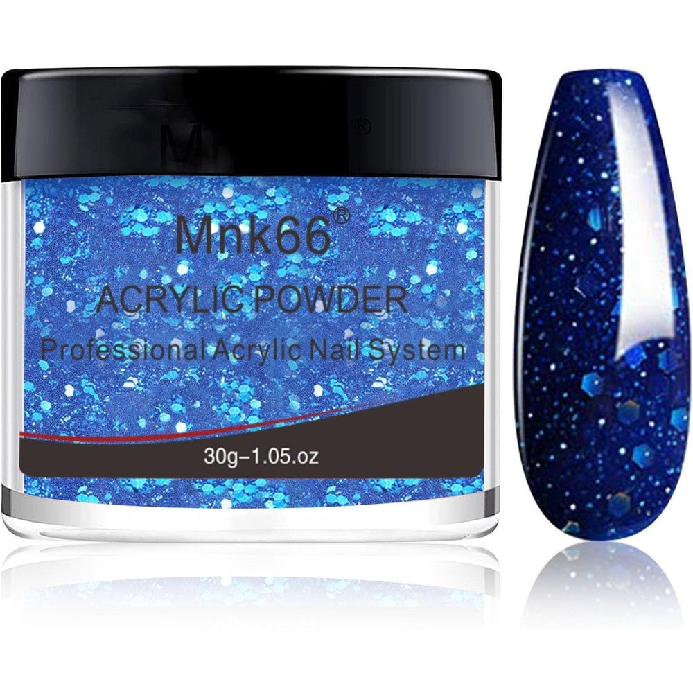 Mnk66 professional blue glitter acrylic powder pot front view