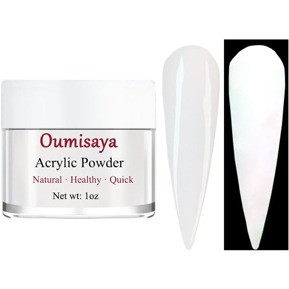 Oumisaya glow in the dark milky white acrylic nail powder jar front view