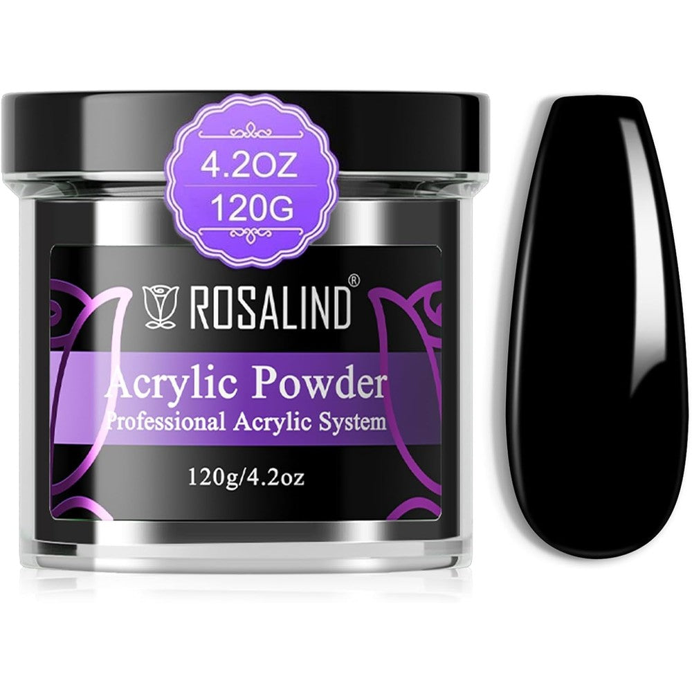 Rosalind black acrylic nail powder 120 gram jar front view