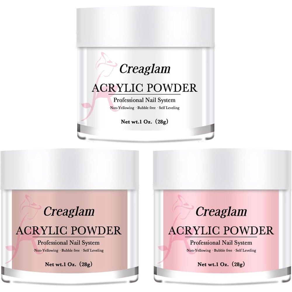 Creaglam Super Nail Acrylic Powder 3 Piece Set front view