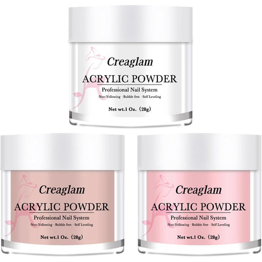 Creaglam Super Nail Acrylic Powder 3 Piece Set front view