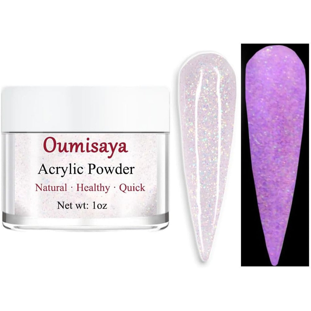 Oumisaya Glow In The Dark Purple Acrylic Nail Powder 1 Ounce front view