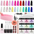 AzureBeauty dip powder nail kit front view showcasing 24 color jars and electric drill