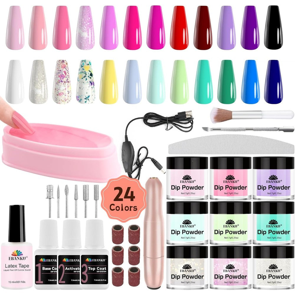 AzureBeauty 24 color dip powder kit with electric nail drill set