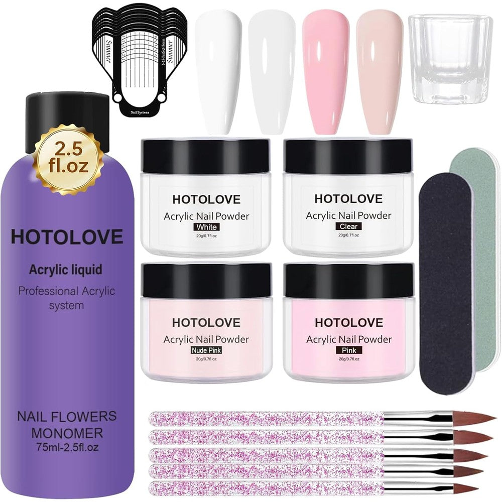 Hotolove acrylic nail kit 75ml monomer and powder set front view