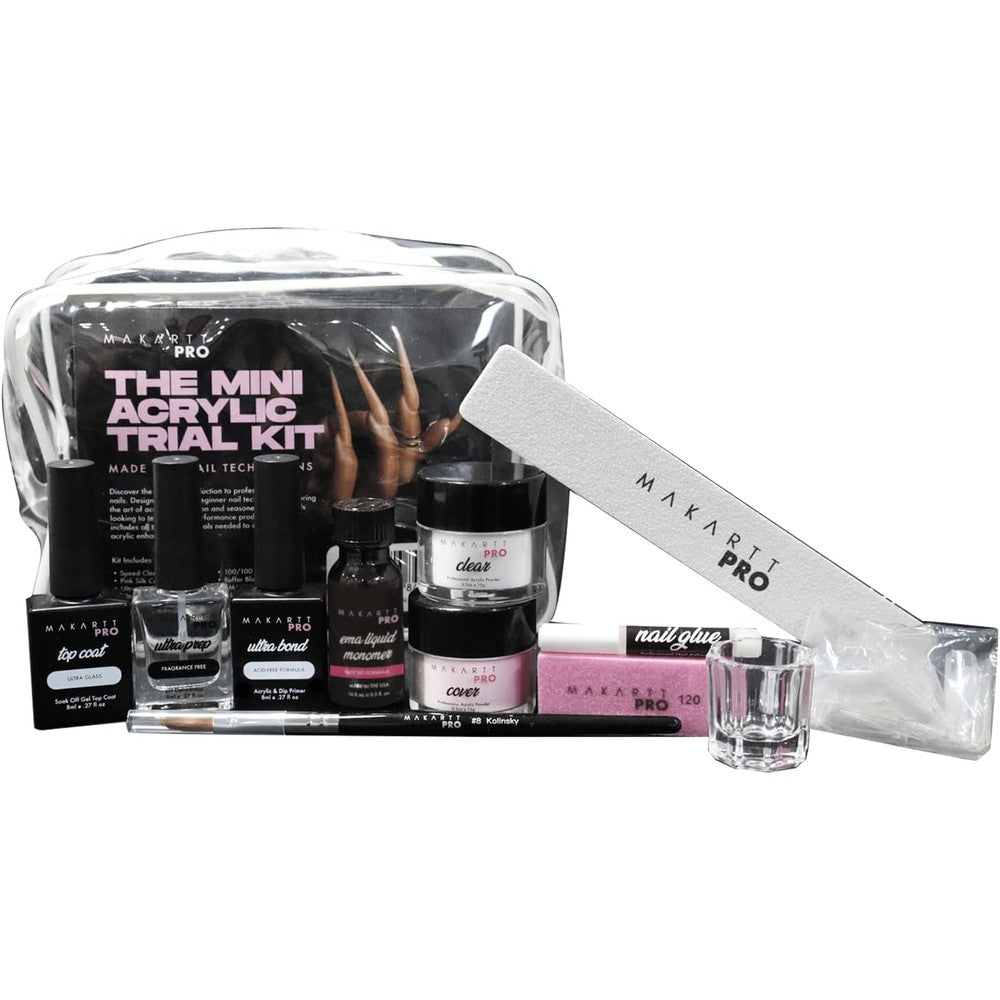 MakarttPro Mini Acrylic Nail Kit For Beginner Nail Technicians 12 Pieces Starter Set With Pink And Clear Acrylic Powders EMA Monomer And Kolinsky B... - Image 1