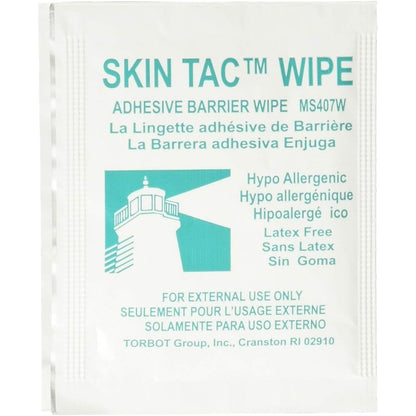 Torbot Skin-Tac-H Adhesive Barrier Wipes 50 count box front view for ostomy care.