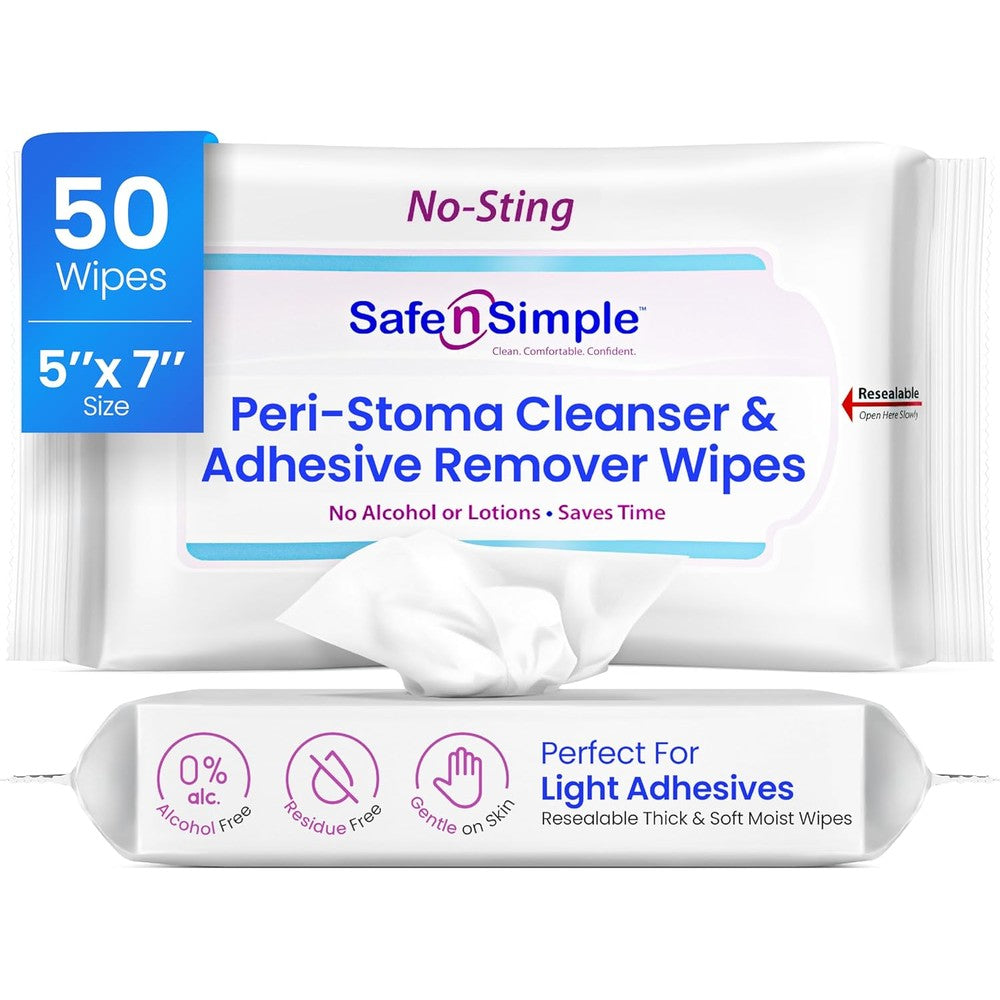 Safe n' Simple Resealable Adhesive Remover Wipes front packaging view