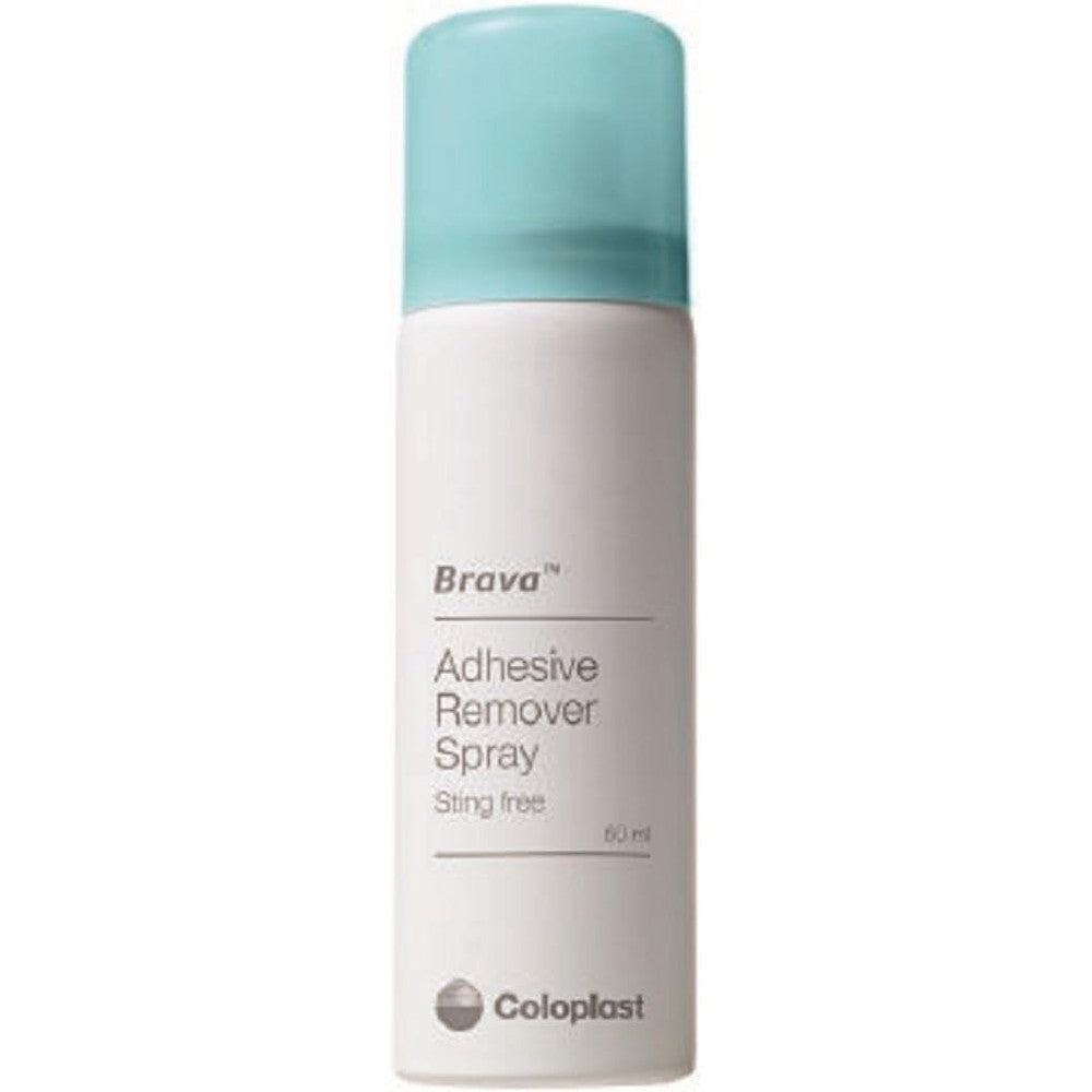 Coloplast Brava Adhesive Remover Sting Free Spray 50ml bottle front view for ostomy care.