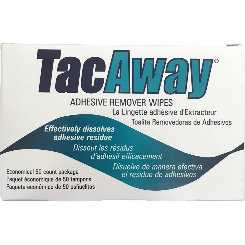 Torbot TacAway Adhesive Remover Wipes 50 Box front view for medical adhesive removal.